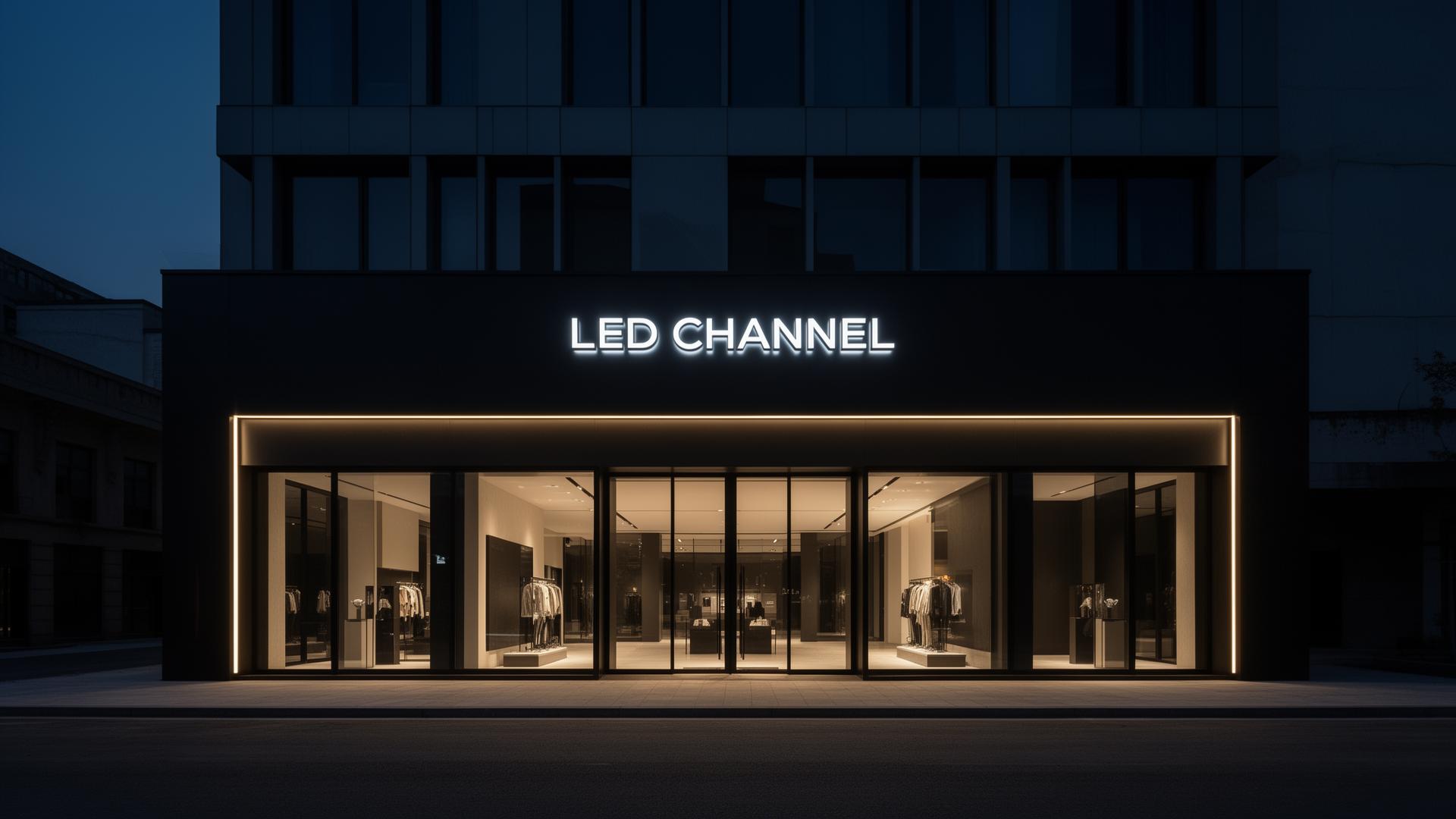 Fachada comercial iluminada produzida pela RCL